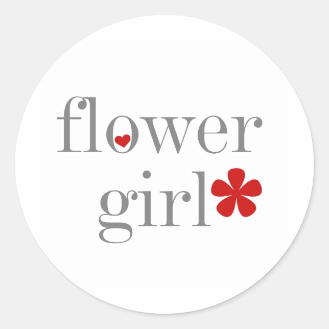 Grey Text Flower Girl Classic Round Sticker (Front)
