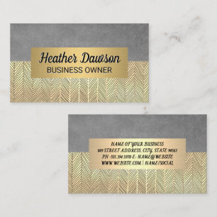 Grey Texture and Gold Hand Drawn Lines Business Card