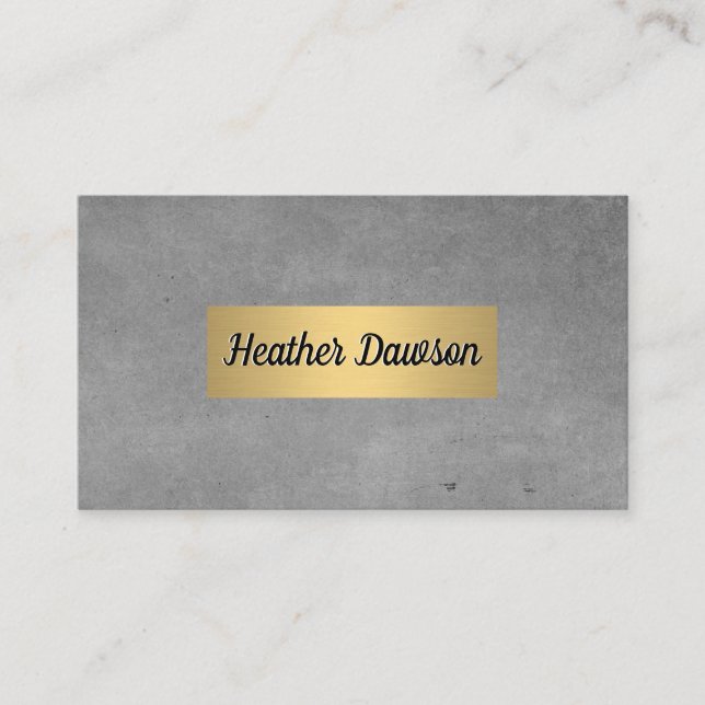 Grey Texture and Metallic Gold Frame Business Card (Front)