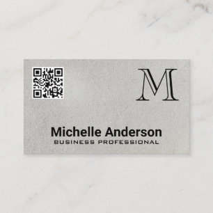 Grey Texture   Monogram QR Code Business Card
