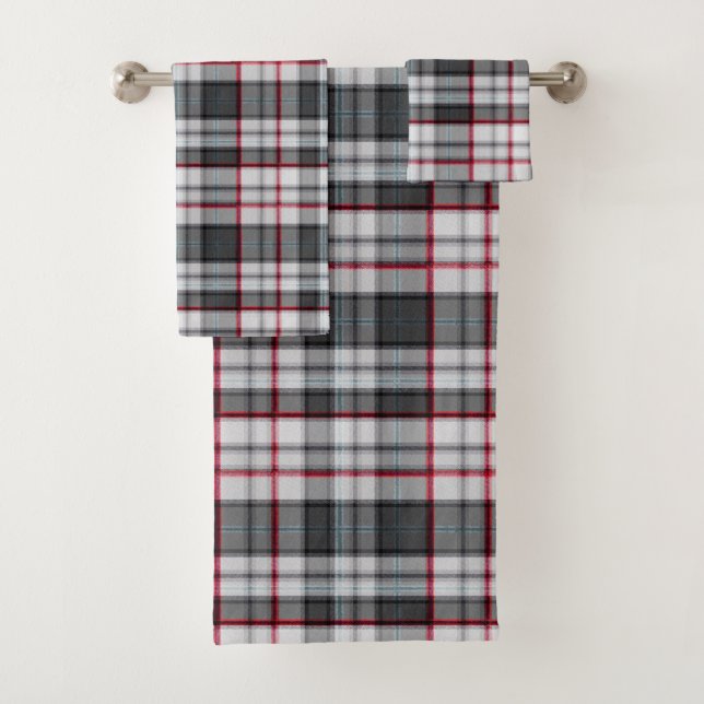 Grey textured tartan plaid  bath towel set (Insitu)