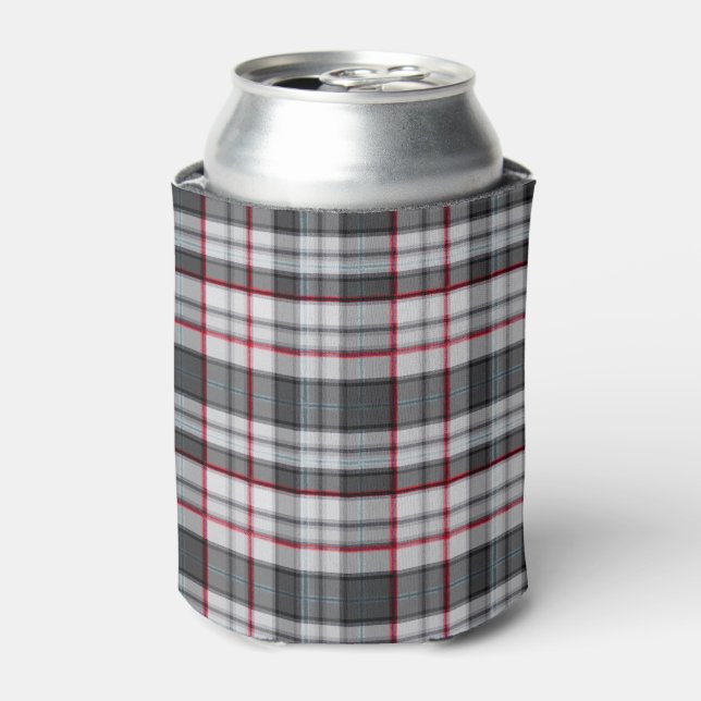 Grey textured tartan plaid  can cooler (Can Front)