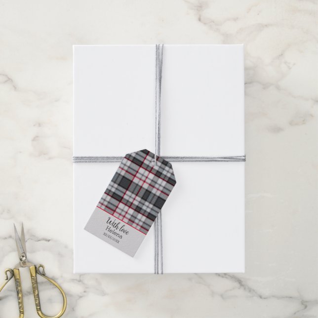 Grey textured tartan plaid  gift tags (With Twine)