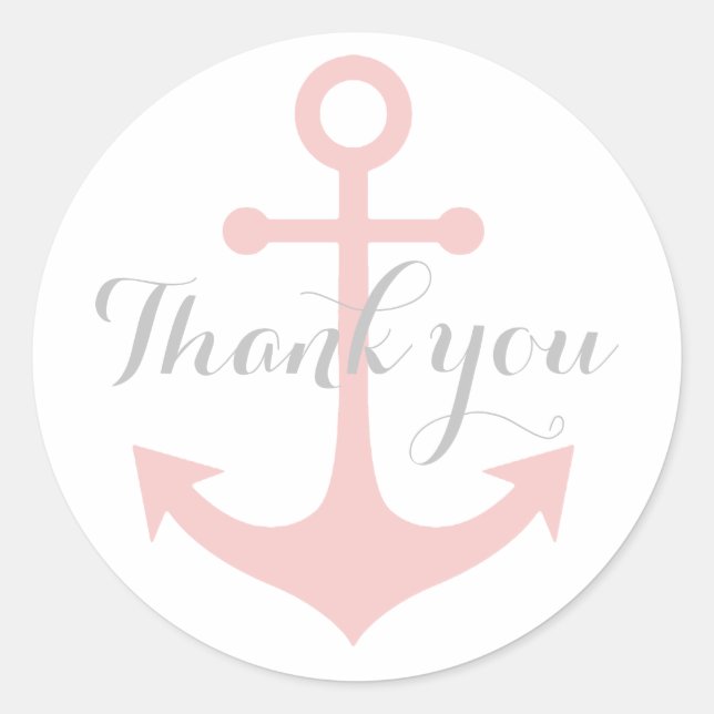 grey thank you on pink anchor classic round sticker (Front)