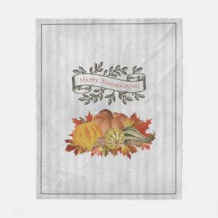 Grey Thanksgiving Pumpkins and Squash Fleece Blanket