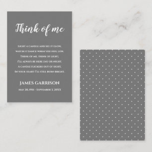 Grey Think Of Me Celebration of Life Candle Place Card