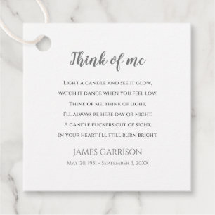 Grey Think Of Me Celebration of Life Photo Candle Favour Tags