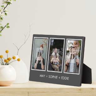 Grey Three (3) Photos Father's Day Family Name Plaque