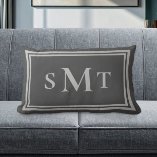 Grey Three Letter Monogram Lumbar Pillow