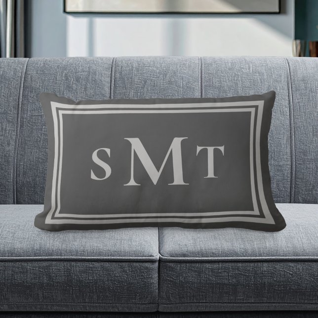 Grey Three Letter Monogram Lumbar Pillow (Creator Uploaded)