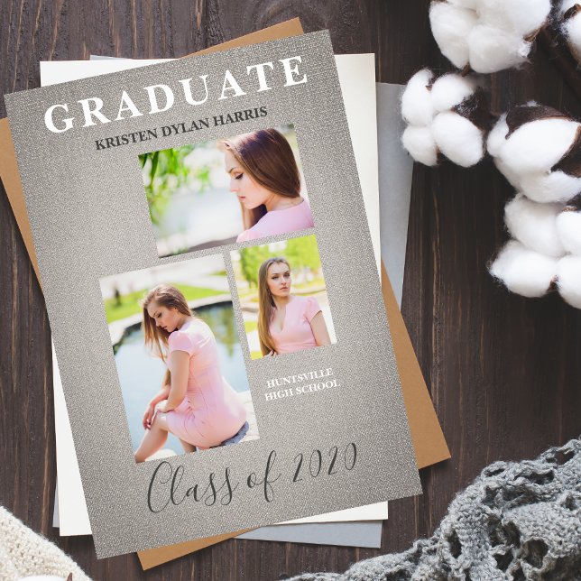 Grey Three Photos Collage Graduation Textile (Creator Uploaded)