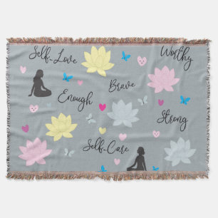 Grey Throw Blanket Lotus Flowers & Mindfulness