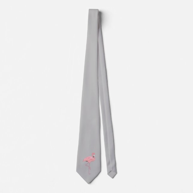 Grey tie with Pink Flamingo (Front)