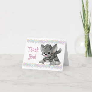 Grey Tiger Kitten Pink Pacifier Thank You Card