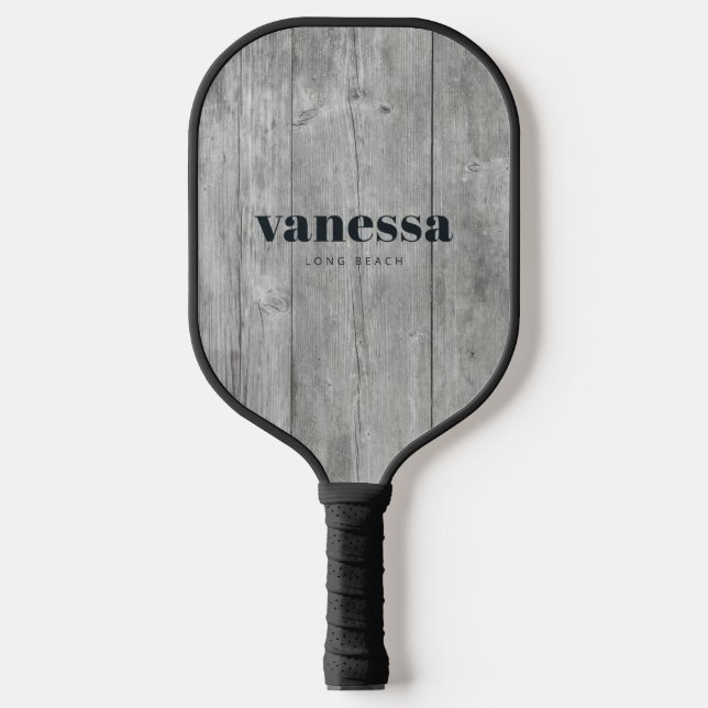 Grey Timber Minimal Modern Classic Name Pickleball Paddle (Front)
