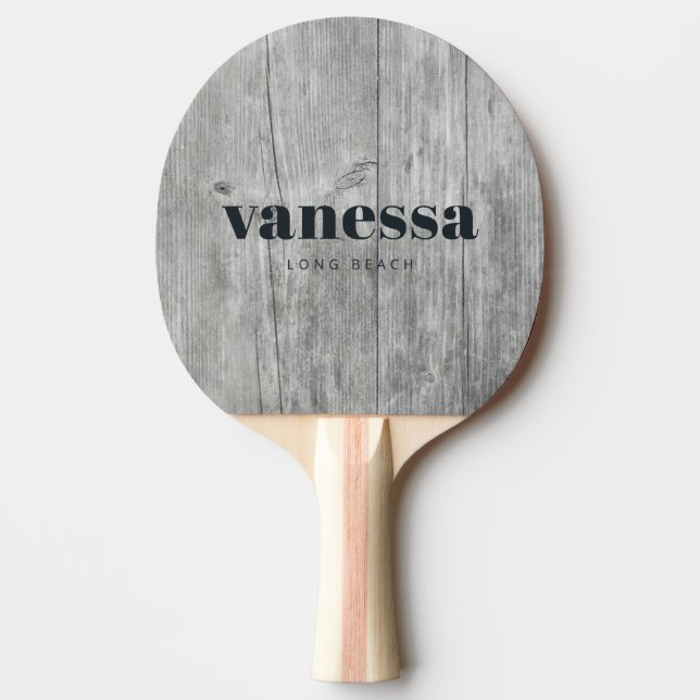 Grey Timber Minimal Modern Classic Name Ping Pong Paddle (Front)