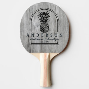 Grey Timber Pineapple Wedding Arch & Name Ping Pong Paddle