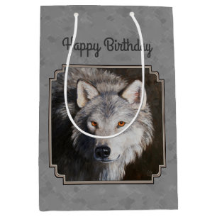 Grey Timber Wolf Face Medium Gift Bag