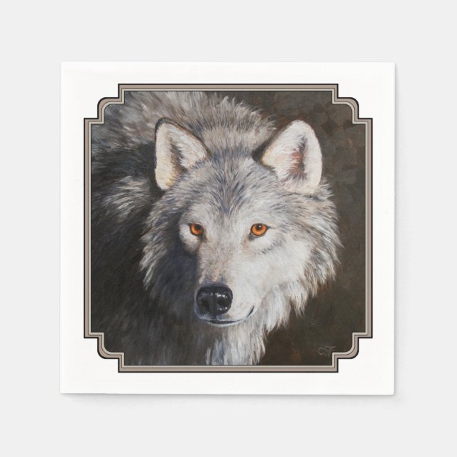 Grey Timber Wolf Face Napkin (Front)