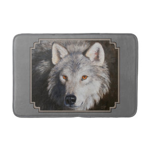 Grey Timber Wolf Face Portrait Bath Mat