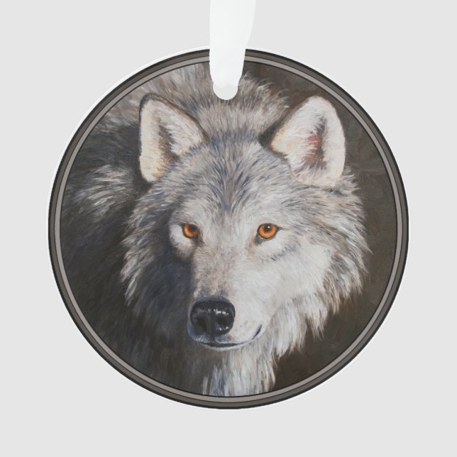 Grey Timber Wolf Face Portrait Ornament (Front)