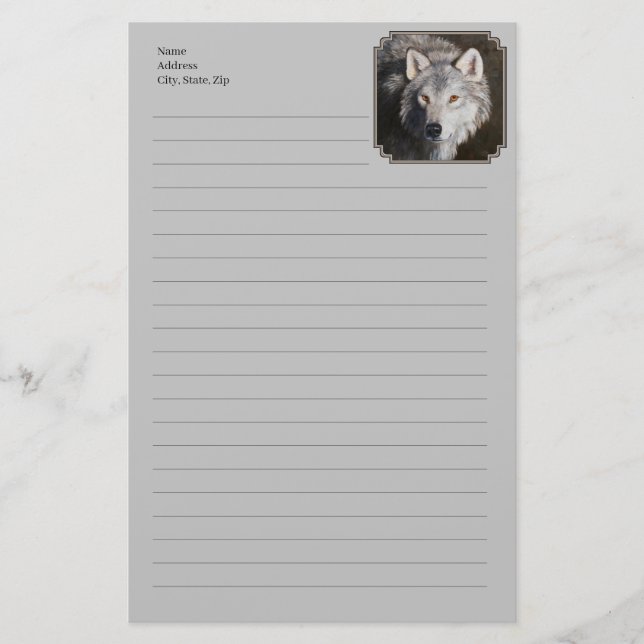 Grey Timber Wolf Face Portrait Stationery (Front)