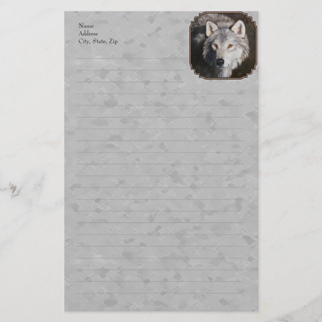 Grey Timber Wolf Face Stationery (Front)