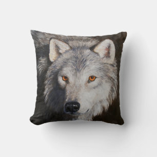 Grey Timber Wolf Face Throw Pillow