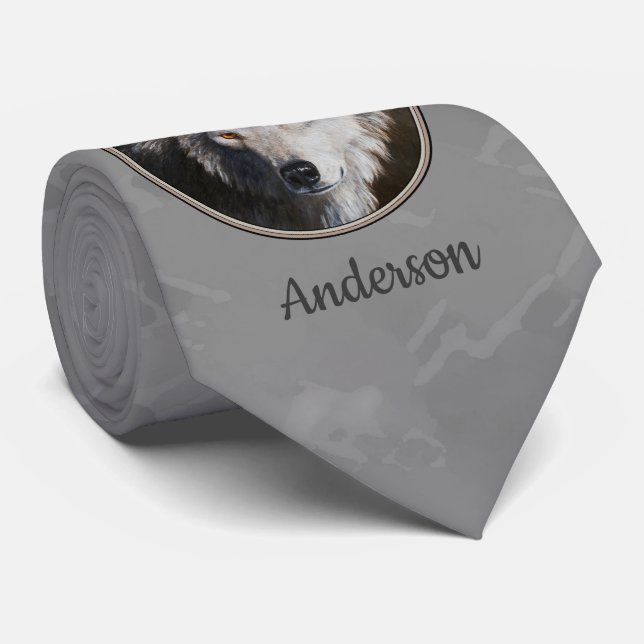 Grey Timber Wolf Face Tie (Rolled)