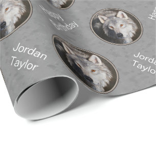 Grey Timber Wolf Face Wrapping Paper