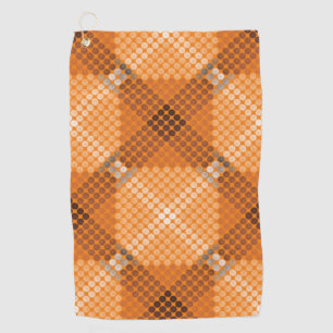 Grey to brown circles over orange, forming squares golf towel