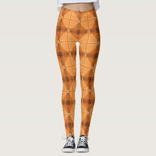 Grey to brown circles over orange, forming squares leggings