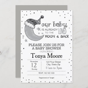 Grey To the Moon and Back Baby Shower Invite