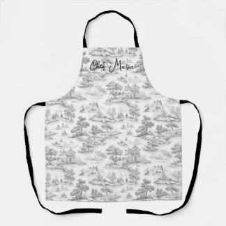 Grey Toile de Jouy Cooking & Baking Gift Kitchen  Apron