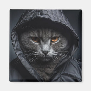 Grey Tom Cat Wearing Hoodie Jacket Magnet