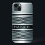 Grey Tones Metal Look Collage-Monogram iPhone 13 Case<br><div class="desc">Cool metallic look with metal mesh and brushed aluminum in black and grey tones. Custom and optional monogram. Available on other products</div>