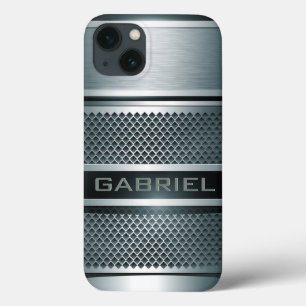 Grey Tones Metal Look Collage-Monogram iPhone 13 Case