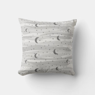 Grey Tones Night Sky - Moon & Stars Throw Pillow