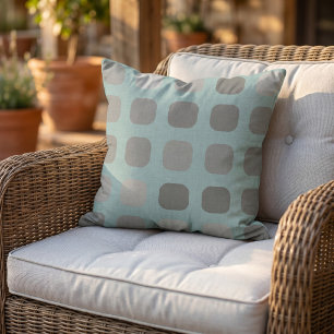 Grey Tones Round Squares Pattern On Light Teal Outdoor Pillow