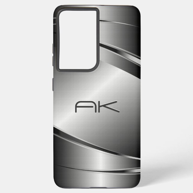 Grey Tones Stainless Steel Metalli Look- Monogram Samsung Galaxy S21 Ultra Case (Back)