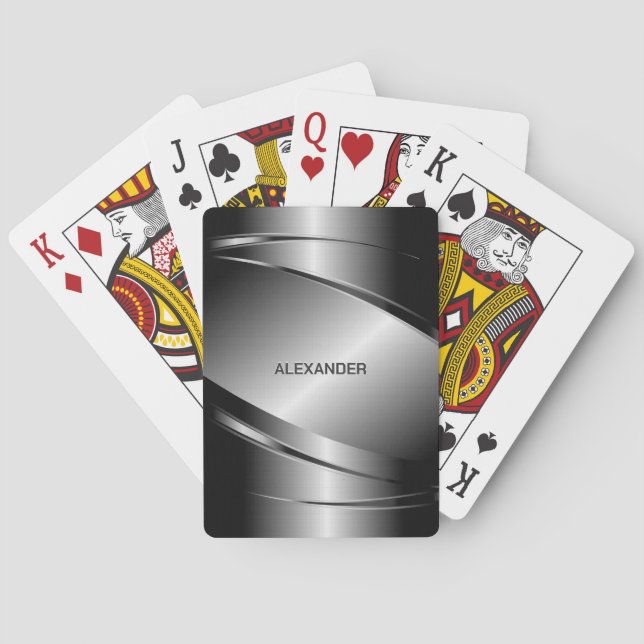 Grey Tones Stainless Steel Metallic Look- Monogram Playing Cards (Back)