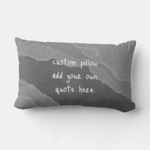 grey torn paper design add your own text lumbar pillow