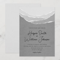 grey torn paper mountains wedding inviation
