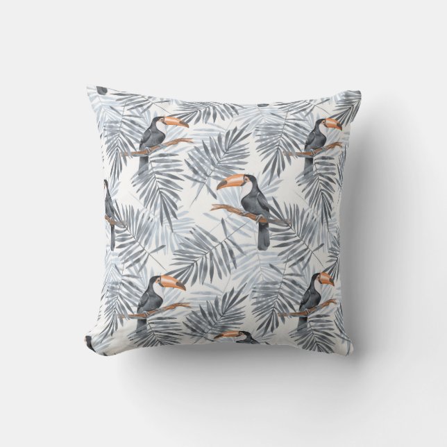 Grey Toucan Throw Pillow (Front)