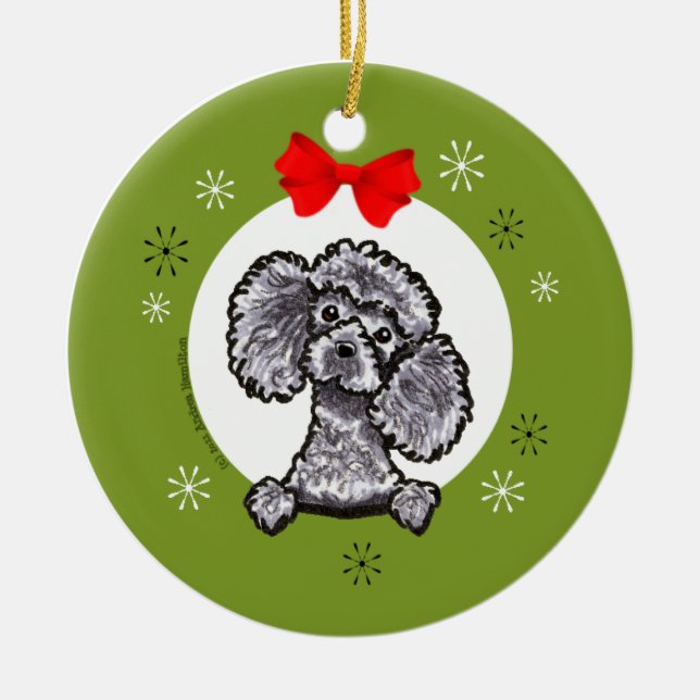 Grey Toy Poodle Christmas Classic Ceramic Ornament (Front)