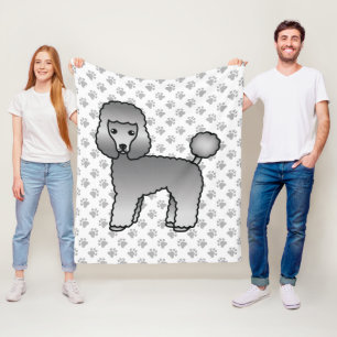 Grey Toy Poodle Cute Cartoon Dog Fleece Blanket