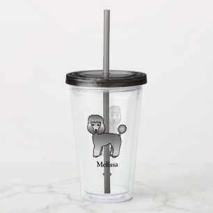 Grey Toy Poodle Cute Cartoon Dog & Name Acrylic Tumbler