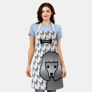 Grey Toy Poodle Cute Cartoon Dog & Name Apron