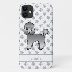 Grey Toy Poodle Cute Cartoon Dog & Name iPhone 11 Case