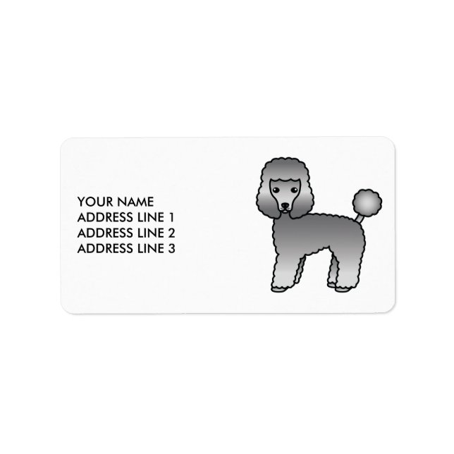 Grey Toy Poodle Cute Cartoon Dog & Text Label (Front)
